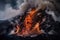 spectacular display of lava cascading down the side of volcano, with smoke rising from the crater