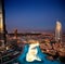 The spectacular Dubai Dancing Fountain at dusk