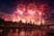 Spectacular fireworks display above a landmark