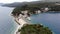 Spectacular footage of flying over picturesque fishing village.