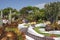 Spectacular green xeriscape garden in the Mini Golf Santiago, Las Americas, Tenerife, Canary Islands, Spain