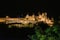 Spectacular Illuminated Ancient Fortress Of Medieval City Carcassonne In The Night In Occitania, France