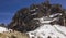 Spectacular and imposing view of the huge paterno mount in the Dolomite Alps in winter covered with snow and with beautiful blue