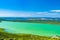Spectacular landscape on Adriatic sea in Croatia, panoramic view of ornithological nature park Vrana lake Vransko jezero.