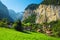 Spectacular Lauterbrunnen valley and resort with high waterfalls, Switzerland