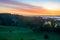 Spectacular mist river over the river valley during the sunrise