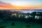 Spectacular mist river over the river valley during the sunrise