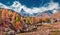 Spectacular morning view of Grindjisee lake with Matterhorn / Cervino peak on background. Stunning autumn scene of Swiss Alps, Zer