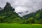 Spectacular Mountain behind Rice Field, Lao Nature on the way to the north. Beautiful mountain and forest