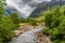 Spectacular mountain scenery with a stormy, grey sky in Glencoe, Scotland