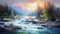 Spectacular Mountain Stream Painting In Thomas Kinkade Style