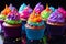 Spectacular Multicolored Cupcake Display. Generative ai.
