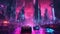 Spectacular nighttime in cyberpunk city of the futuristic fantasy world features ,