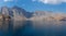 Spectacular panorama of the fjords and rocky mountains and blue waters of Khasab, Musandam, Oman in the Middle East near the