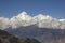 Spectacular panorama of Mount Dhaulaghiri in the himalayas of Nepal. Pyramid-shaped mount completely covered in snow and ice.