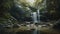 Spectacular Panoramic Shot of a Deep Forest Waterfall in a Natural Setting