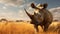 Spectacular Photorealistic Rendering Of A Rhino Grazing In A Field