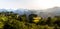 Spectacular rice terrace panorama in front of Laowuchang village at sunset, in Wulingyuan National Park, Zhangjiajie, China