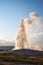 Spectacular scene of an erupting geyser in Yellowstone National Park, USA