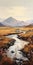 Spectacular Scottish Landscape Painting: Grassy Field Stream With Mountainous Vistas
