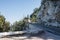 Spectacular serpentine of the rocky road on mountain Wilson, San Gabriel Mountains, California