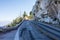 Spectacular serpentine of the rocky road on mountain Wilson, San Gabriel Mountains, California