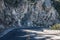 Spectacular serpentine of the rocky road on mountain Wilson, San Gabriel Mountains, California