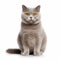 Spectacular Show Of Ages: Gray British Shorthair Cat On White Background