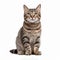 Spectacular Show Of Ages: Tabby Cat Sitting On White Background