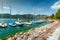 Spectacular small harbor near Malcesine resort, lake Garda, Italy