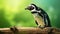 Spectacular Solarized Penguin On Wood Branch With Green Background