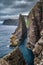 Spectacular steep coast of Faroe Islands, vertical composition