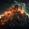 Spectacular Sunset Blaze: Burning Castle on a Cliff