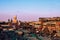 Spectacular sunset in the famous Jemaa El Fna square in Marrakech Morocco