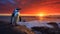 Spectacular Sunset: A Realist Penguin Gazing Into The Ocean