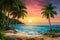 Spectacular sunset or sunrise scene on tropical beach landscape