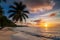 Spectacular sunset or sunrise scene on tropical beach landscape