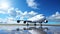 Spectacular View of a Cargo Plane Soaring Across a Clear Blue Sky Dotted with Fluffy White Clouds