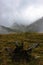 Spectacular view of the Fagaras mountains in fog