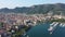 Spectacular view of Italian city of Como at foot of mountain on shore of Lake Como