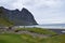 Spectacular view at Kvalvika beach and mountains