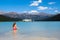 Spectacular view of the Lake Louise and Fairmont Chateau Hotel in the Rocky Mountains