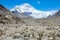 Spectacular view of stone stacks scattered around Mount Everest Base Camp.