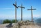 Spectacular viewpoint of Monte Tre Croci three crosses mount from the top of San Maurizio of Brunate, Como, Italy