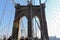 Spectacular views of the Brooklyn Bridge with all its characteristic metal wires and the pedestrian walkway