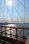 Spectacular views of the Brooklyn Bridge with all its characteristic metal wires and the pedestrian walkway