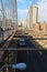 Spectacular views of the Brooklyn Bridge with all its characteristic metal wires and the pedestrian walkway