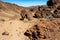 Spectacular volcanic landscape in desert environment with wicked lava shapes.