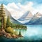 Spectacular Watercolor Illustration Of St. Mary Lake