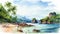 Spectacular Watercolor Illustration Of Thailand\\\'s Tropical Coastline